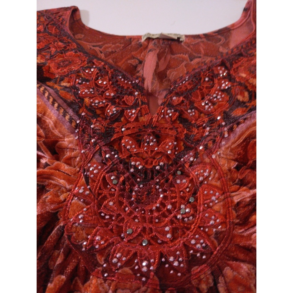 Womens Velvet Beaded Tunic Top Sizw 2x Fits Like XL Y2K Boho  Whimsigoth - Picture 4 of 8